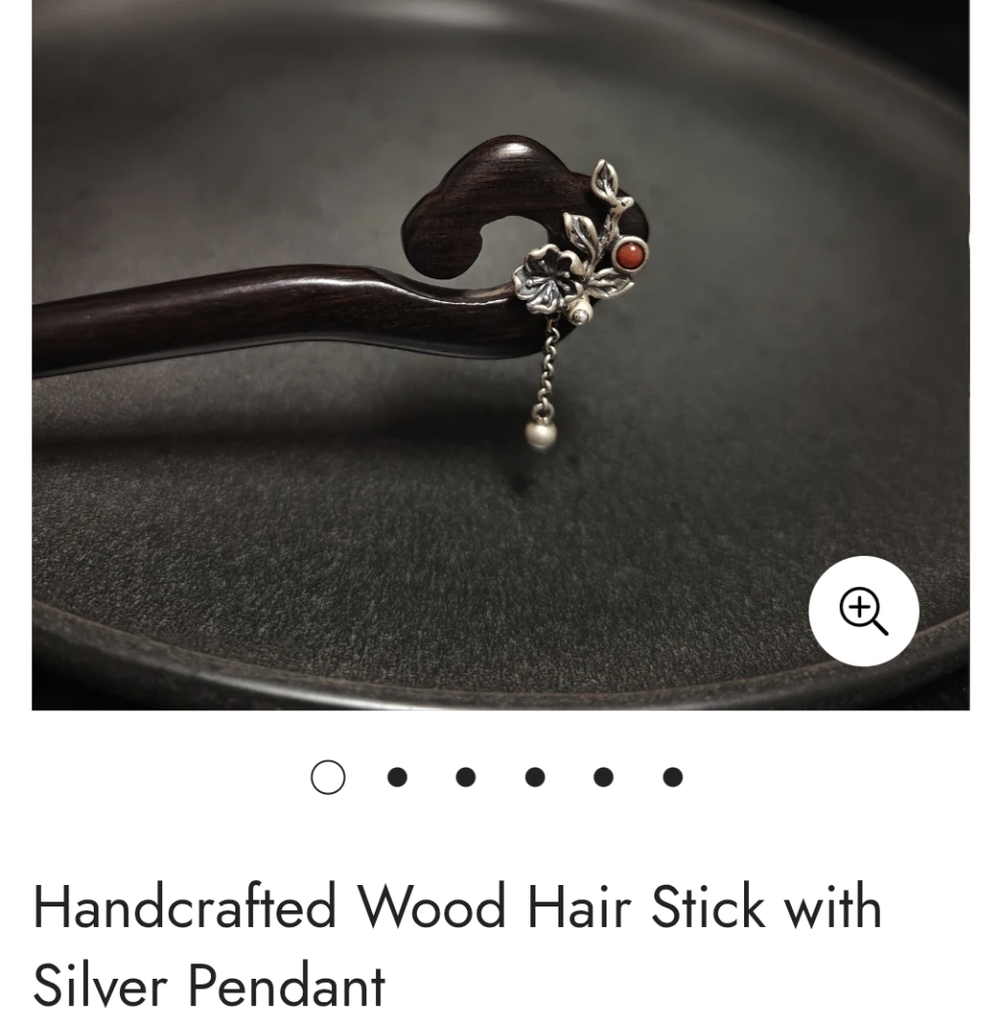 Wood Sterling Silver Hair Stick